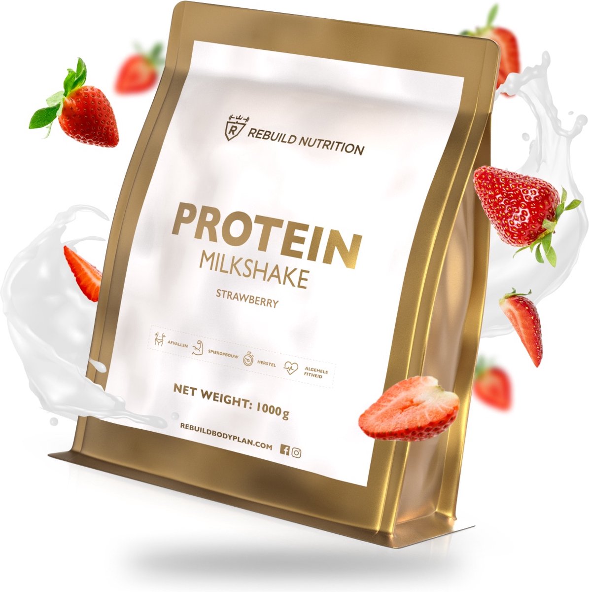 Goedkoopste Rebuild Nutrition Protein Milkshake - Aardbei smaak - Whey Proteine - Hoogwaardige Eiwitpoeder - Whey Protein - 40 eiwitshakes - 1000 gram