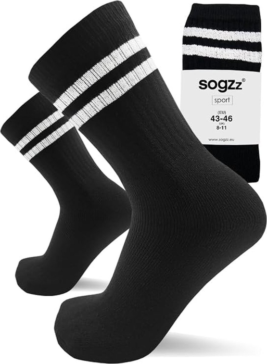 SOGZZ Sportsokken - Tennissokken - 4 Paar Retro Model - Stripes - Zwart - Maat 47/50