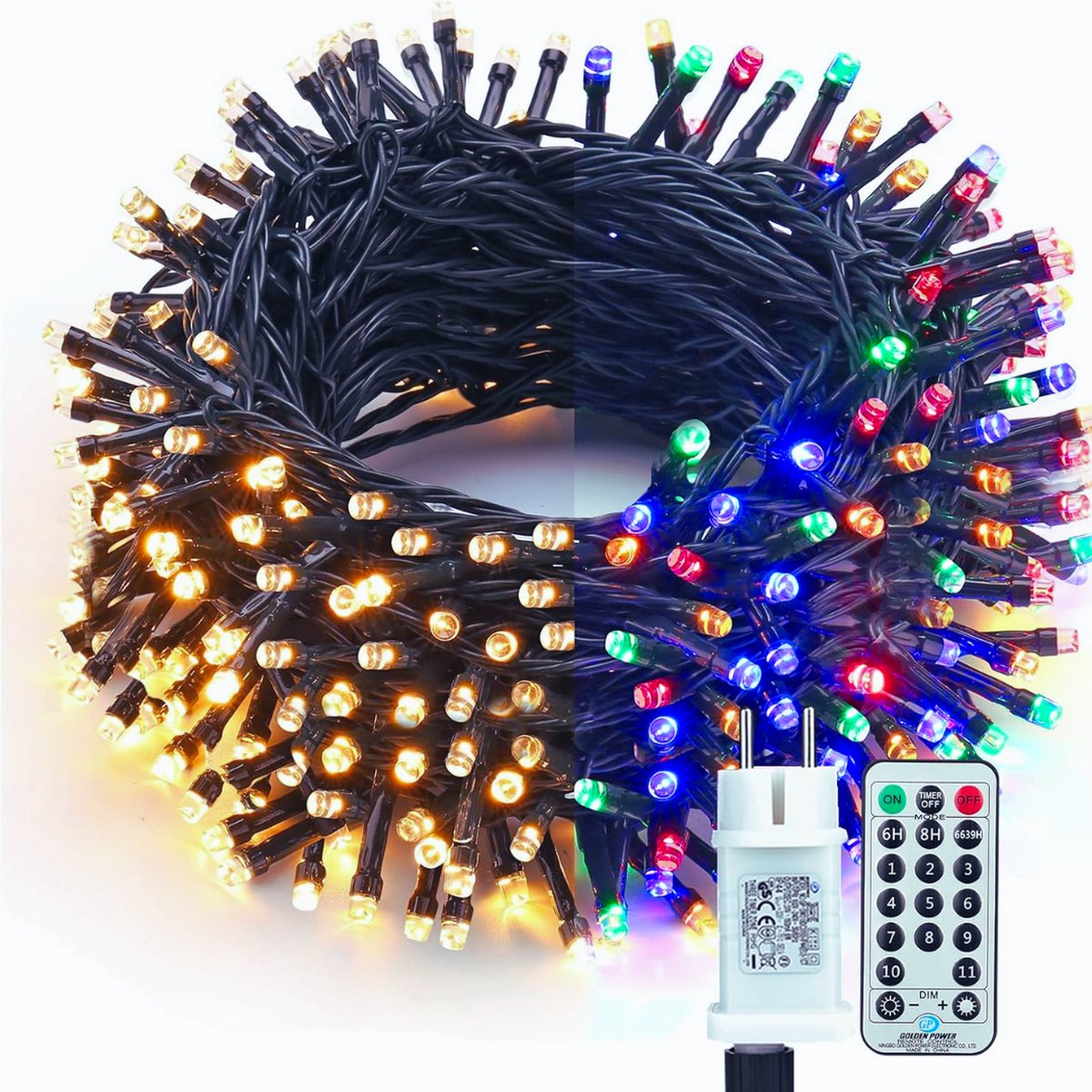 30m Kerstverlichting Voor Buiten En Binnen Met 300 LED's - Dimbaar - 11 Modi - Warm Wit En Kleurrijk - Waterdichte Lichtketting Met Afstandsbediening Voor Kerstboom En Huisdecoratie