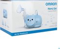 Omron Nami Cat Compressor Vernevelaar in de vorm van een blauwe kat, met mondstuk en buis.
