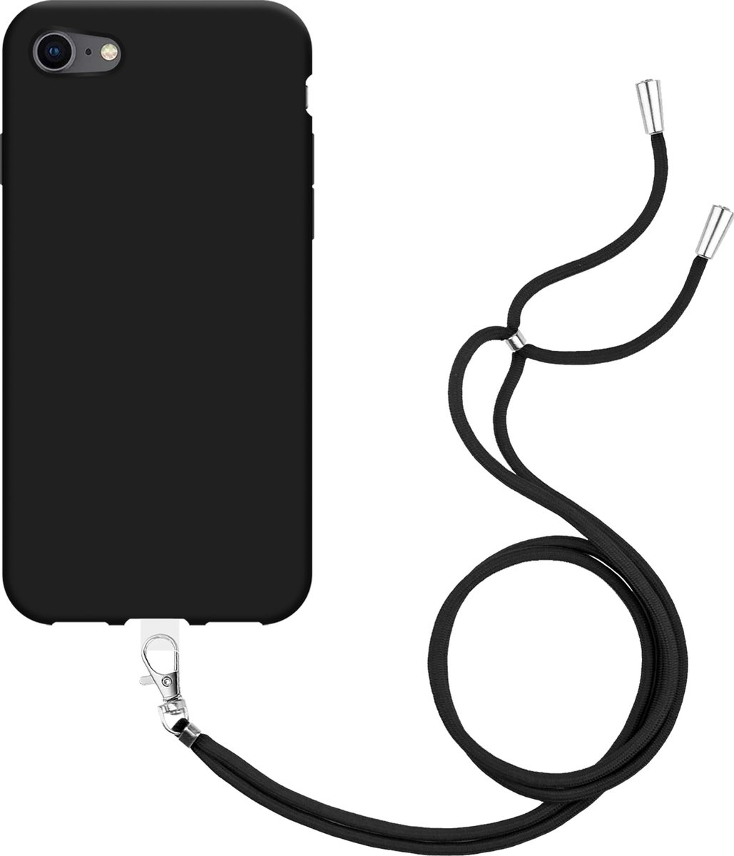 Cazy hoesje met koord geschikt voor iPhone 8 / 7 Hoesje met Koord - Flexibele Case - Zwart