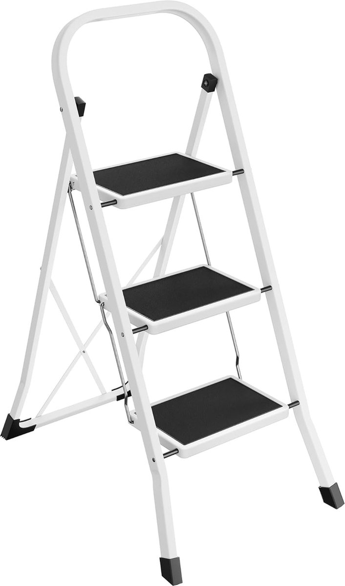 FurnStar 3 Sports ladder - Opvouwbare ladder -Sportbreedte 20 cm - Antislip rubber - Met handgreep - Draagvermogen 150 kg - Staal - GS -Gecertificeerd - Zwart Wit