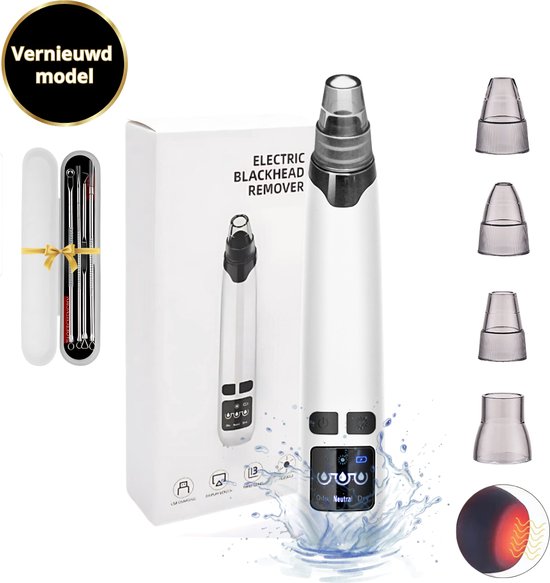 Trennety Premium Elektrische Blackhead Remover - Met Verwarmingsfunctie en 4 Opzetstukken - Inclusief Comedonenlepel