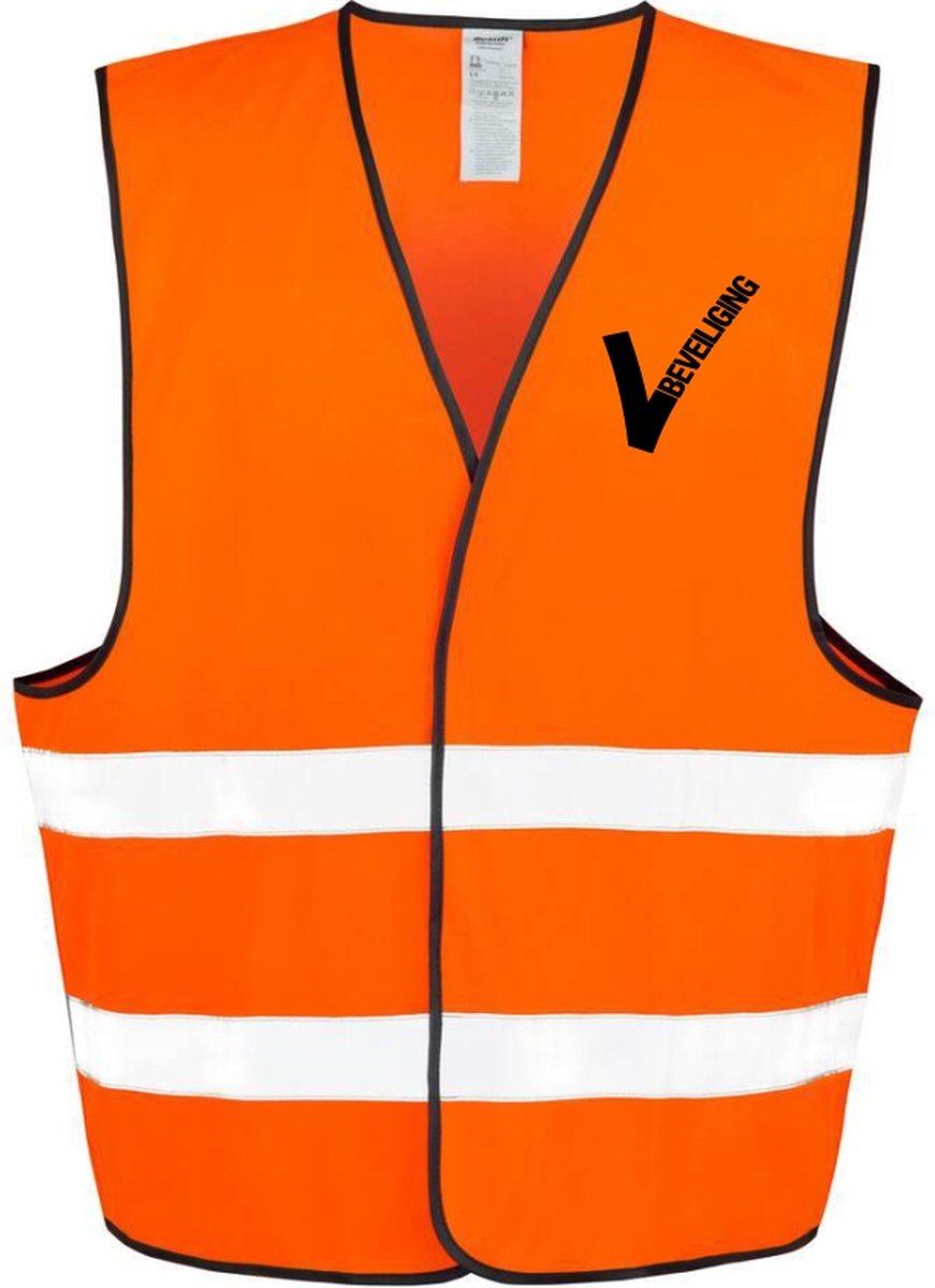 Veiligheidsvest "BEVEILIGING" – Maat S – Oranje, Zwart - Reflecterend Vest met Bedrukking Voor- en Achterzijde – Verkrijgbaar in Geel en Oranje, Voor Veiligheidsprofessionals - Veiligheidshesje voor Volwassenen – Veiligheidsvest - Gele Hesjes