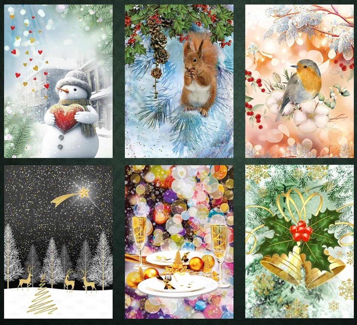 Kerstkaarten - set van 6 - met goudfolie - stijlvolle kerstkaarten - chique kerstkaarten - zonder tekst Artige