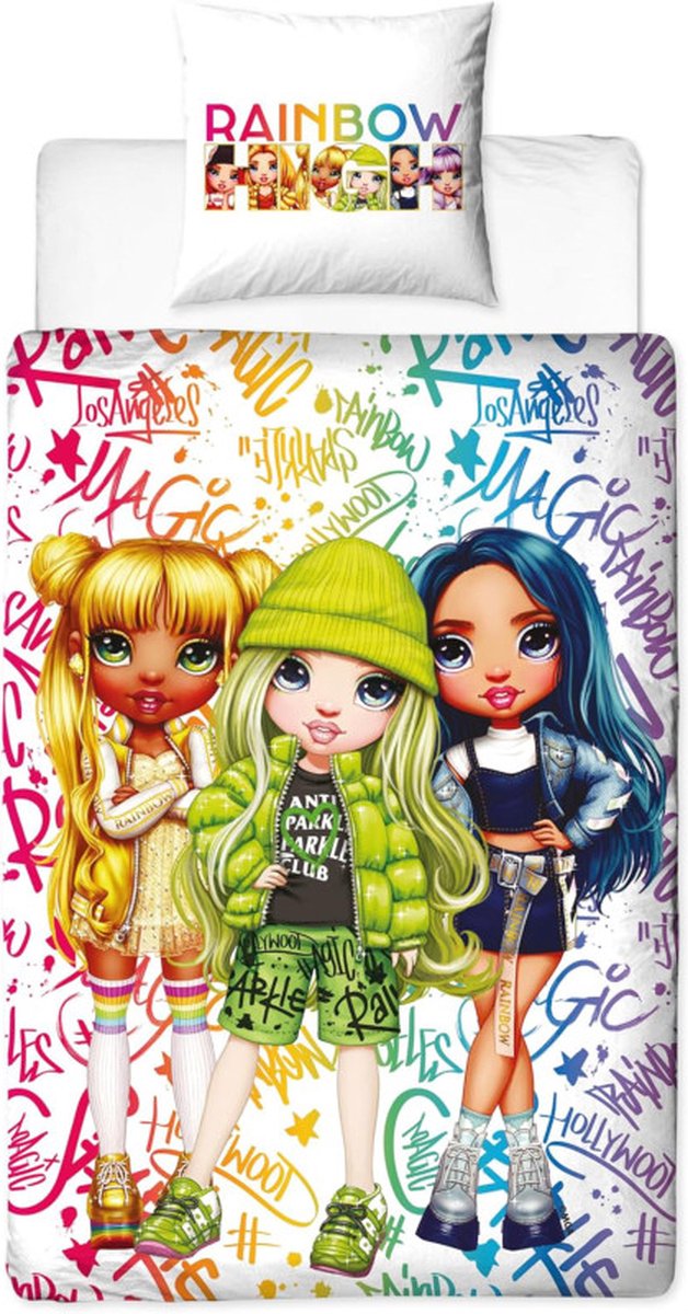 Rainbow High Dekbedovertrek - Jade, Sunny en Skyler - Eenpersoons - Dekbedovertrek 140x200 + kussensloop 63x63 cm