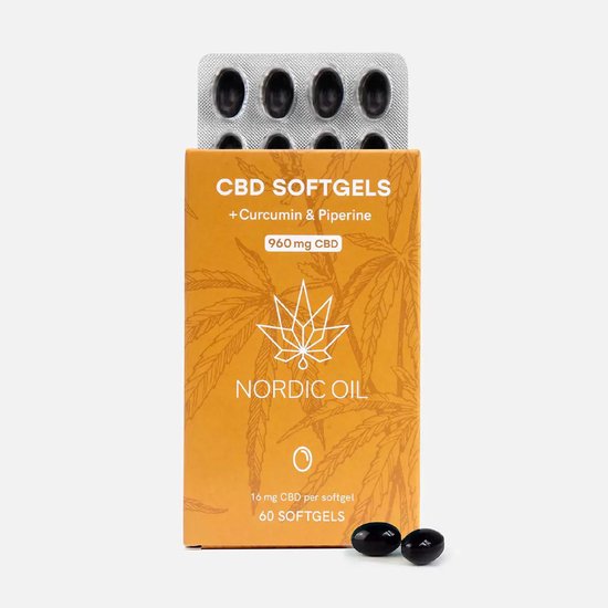 Nordic Oil© - CBD capsules (960mg) 60 stuks met kurkuma 15% - extra sterk - Kurkuma met piperine en zwarte komijnzaadolie - Full Spectrum CBD - Curcumine capsules