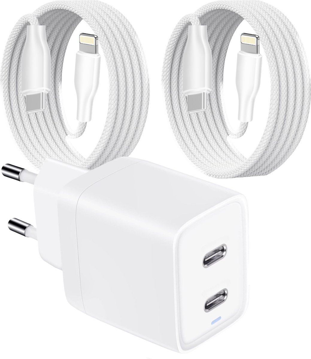 Oplaadsetje geschikt voor iPhone - Oplader met 2 meter lange usb-c Kabels - Snellader