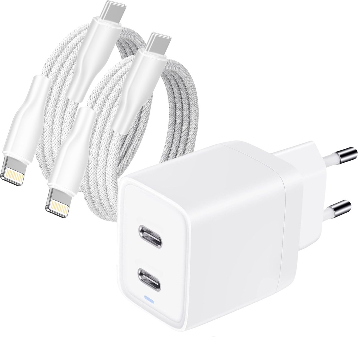 Oplaadsetje geschikt voor iPhone - Oplader met 1 meter lange usb-c Kabels - Snellader