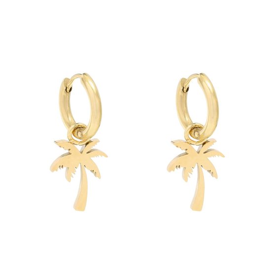 Oorbellen met palmboom - Goud | stainless steel oorbellen | bedel oorbellen | palmboom bedel