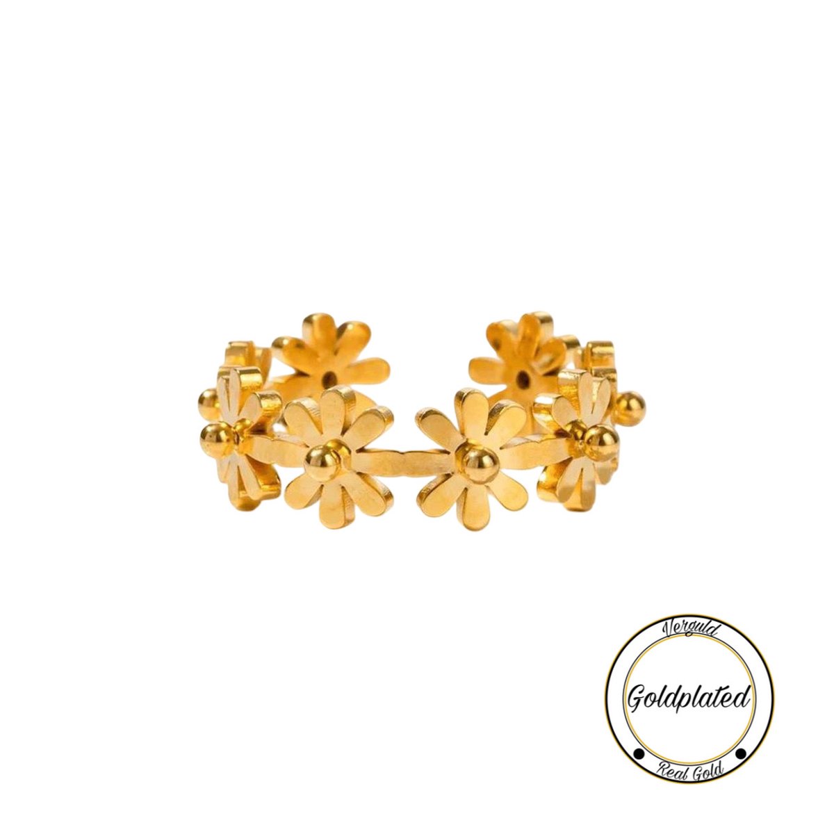 Soraro Flower Ring | Goldplated | Goudkleurig | Dames Ring | Bloem | Klemring | Vrouwen Cadeau