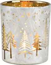 Lanterne décor forêt d'hiver en verre - Wit - Grand - (largeur/hauteur/profondeur) 9x10x9cm - Grand
