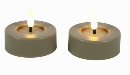Countryfield LED theelicht rustiek beige set van 2 - warm wit licht.