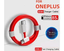 Geschikt voor OnePlus - USB C naar USB C Oplaadkabel - Rood - 100 cm - Ondersteunt 5V 4A Dash/Warp Snelladen - Compatibel met OnePlus 9 Pro, 9R, 9RT, Nord 2, 11