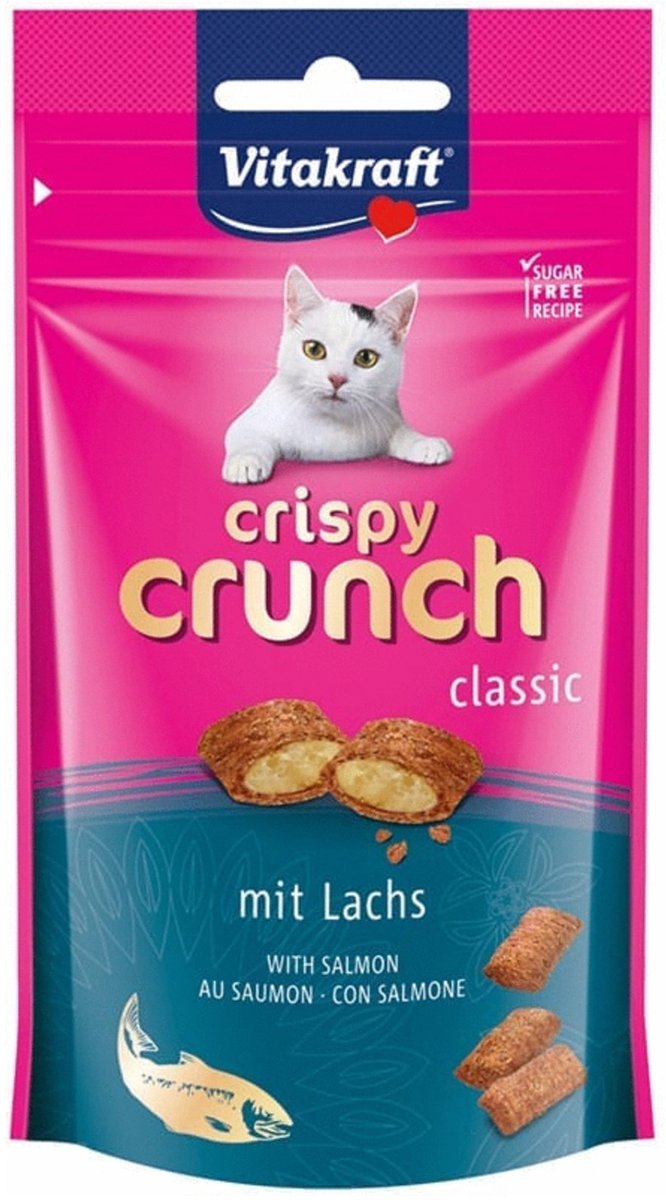 Vitakraft Crispy Crunch Classic met zalm kattensnack (60 g) 2 verpakkingen