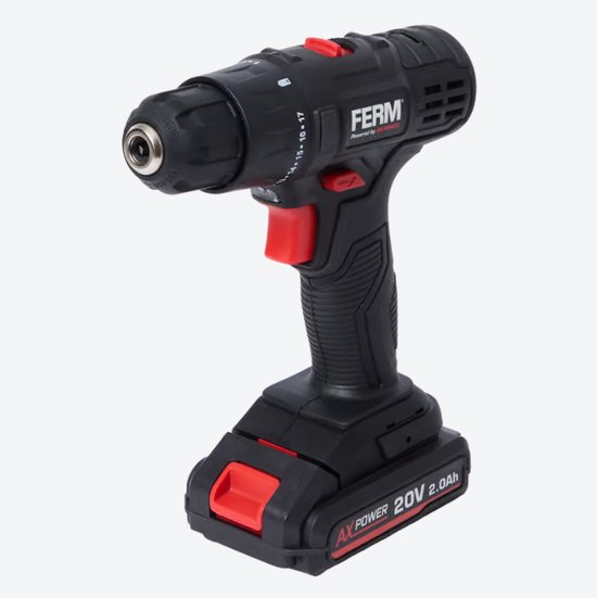Ferm - accuboormachine - set - 20 volt - accu, lader en 2 bitjes inbegrepen - met ledlamp