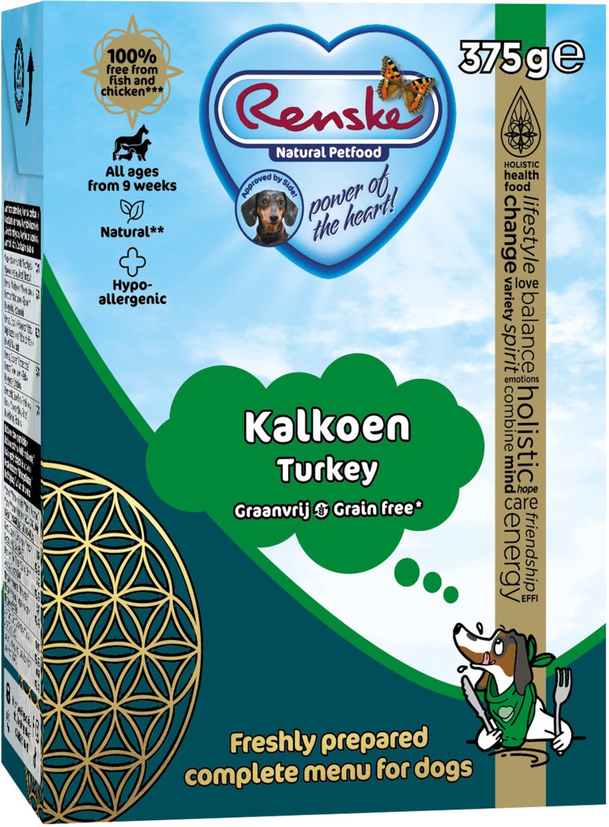 Renske Renske Vers Graanvrij - Tetrapack 375 g - Hondenvoer - Kalkoen