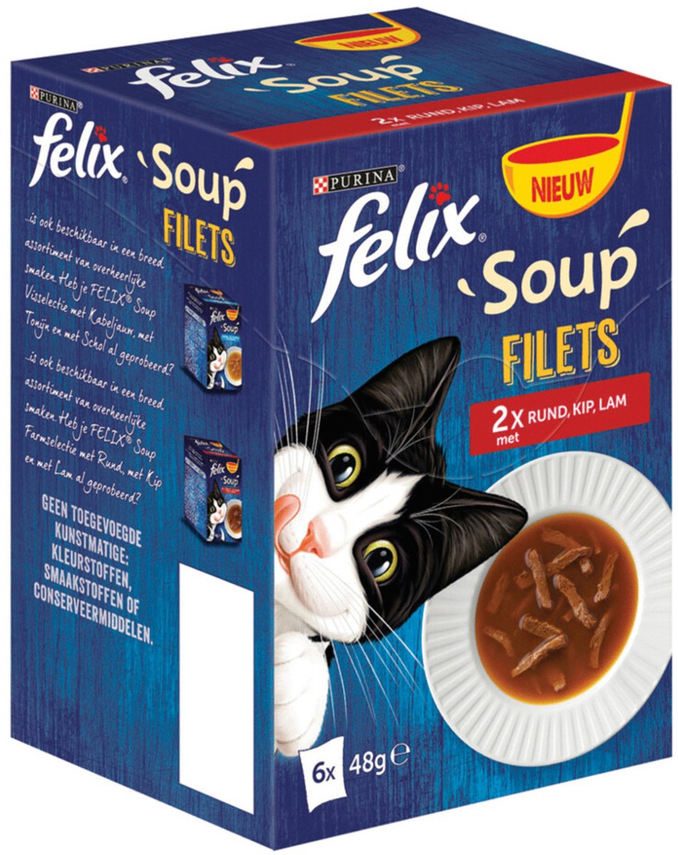 Felix Soup Tender Strips met rund/kip/lam kattensoep (6x48g) 8 x (6 x 48 g)