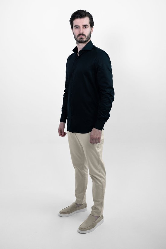 Vercate - Chemise sans repassage - Zwart - Coupe slim - Satin de Katoen - Manches longues - Homme - Taille 39/M