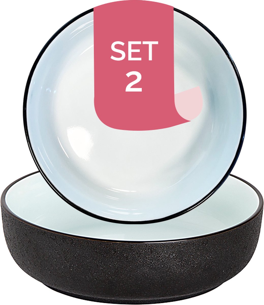 Maastricht Porselein - Cosmic - Schaal - Kom - 2 stuks - 55 cl - ø 16 cm - Zwart/Wit - Porselein - Bordenset