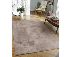 Flycarpets Amalfi vloerkleed Taupe - Hoogpolig wasbaar Fluffy en Zacht - 160x230 cm