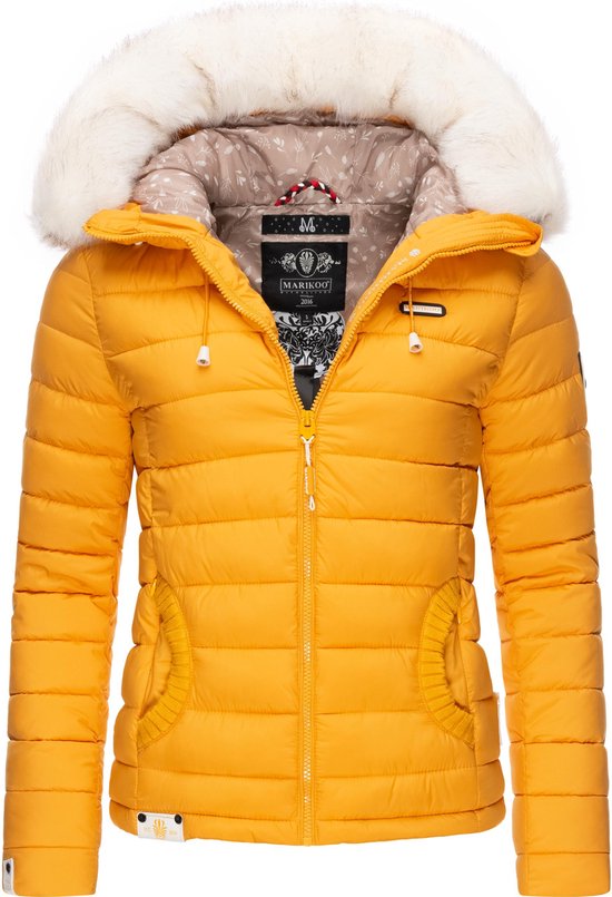 Marikoo Nasrin - Veste d'hiver rembourrée et coupe-vent pour femme - Adulte - À capuche - Jaune - L