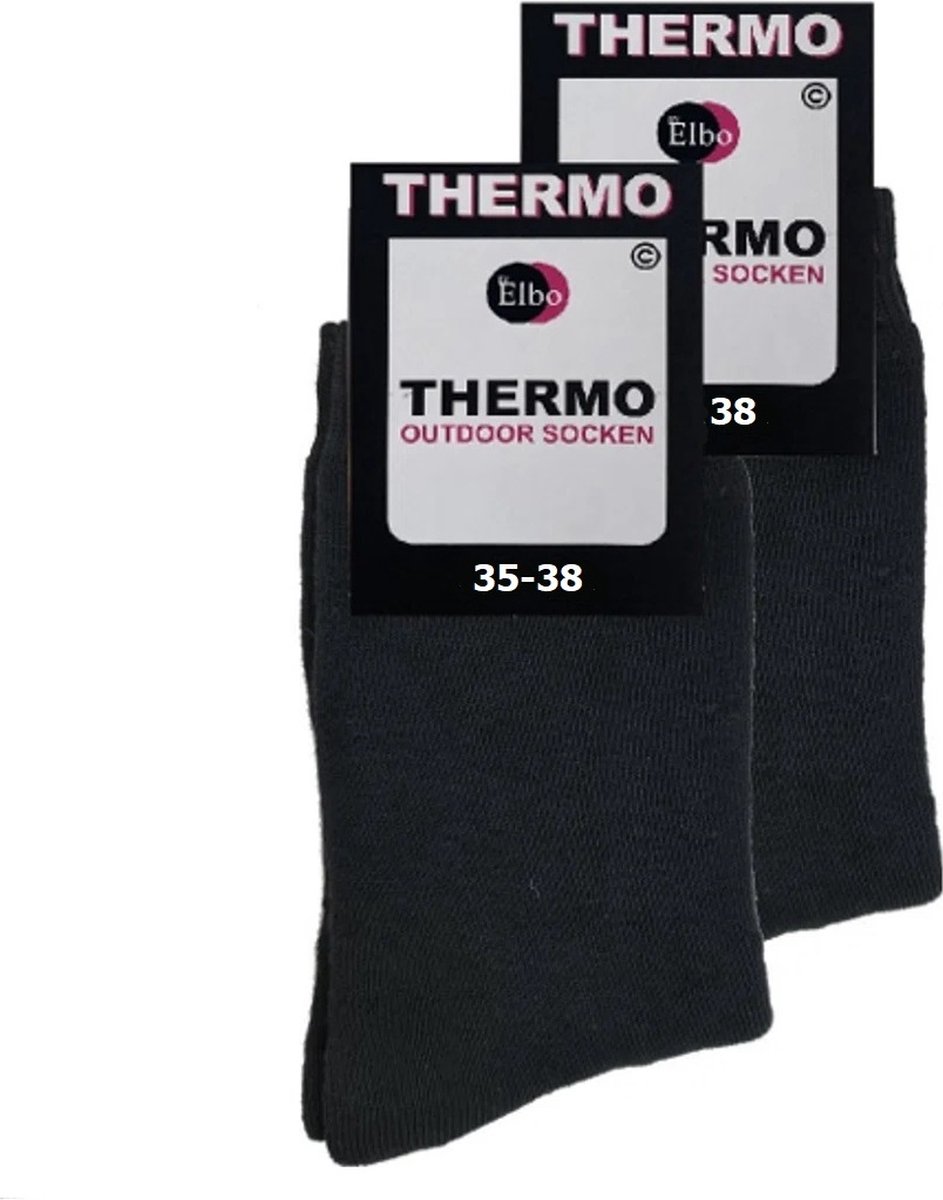 Thermo sokken ByElbo – 2pack – maat 35-38 – badstof voering – zwart - Sport Thermo Sok - Thermisch - Warm Sock - Wandelsokken - Schaatssokken - Winter Ski sokken -