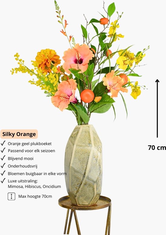 Kunstboeket - Silky Orange 70 Cm - Zijden Kunstbloemen - Nepbloemen - Kunstbloemen - Zijden Boeket - Natuurlijk Bloemen