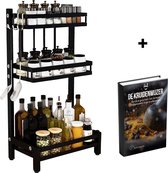 Kitch&Life Étagère à épices de Luxe en acier inoxydable - Étagère de salle de bain - Étagère de rangement - Étagère de cuisine - Étagère à épices sur pied - Organisateur de Cuisine - 3 couches - Zwart