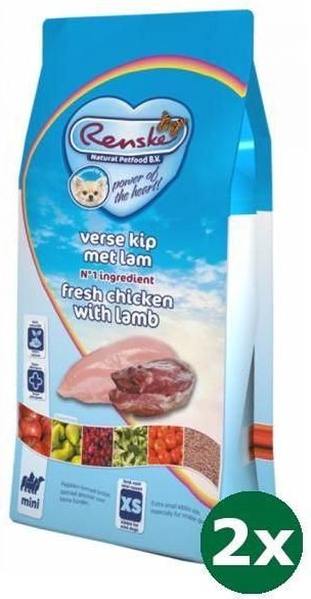 Renske 2x2 kg Renske mighty omega plus junior/adult lam/rijst hondenvoer