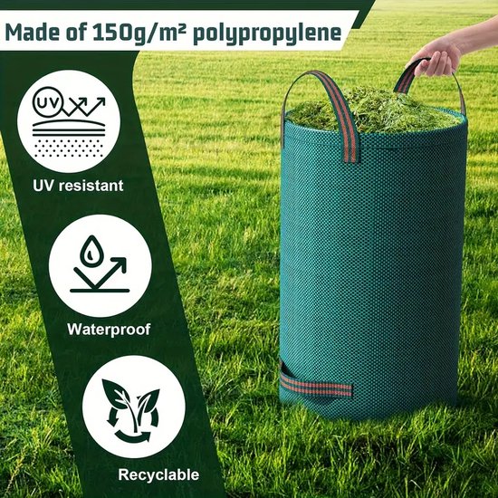 Set van Stevige PP Tuinafvalzakken - Herbruikbare Tuinafvalzakken 500L met Handvatten - Waterafstotende en Opvouwbare Groenafvalzak voor Bladeren, Gras en Snoeiafval - Tuinonderhoud & Puinzakken - Industrieel Kwaliteit van Glorytec — afbeelding 3