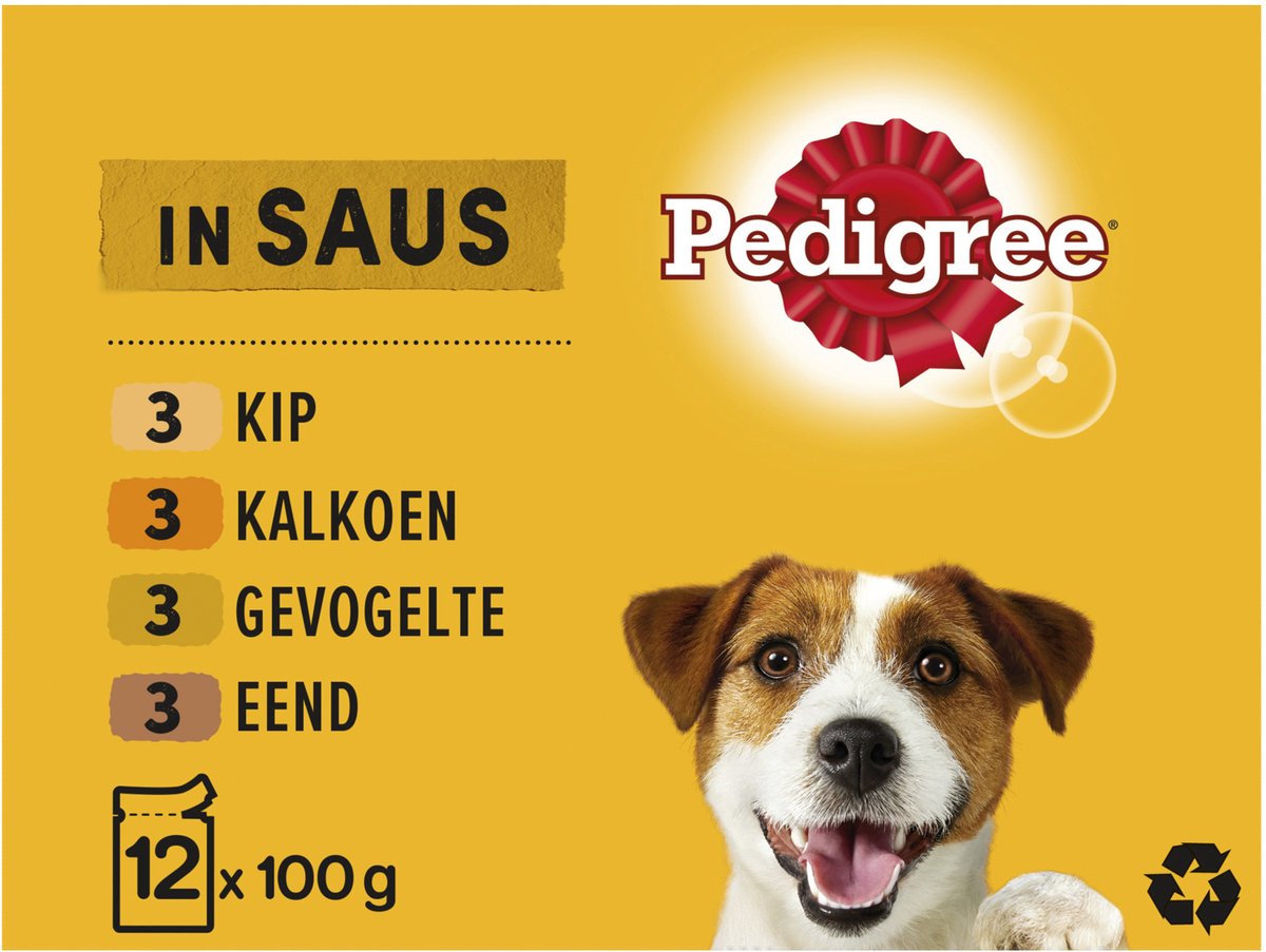Pedigree Pedigree - Adult 1+ - Hondenvoer in saus - gevogelte - Maaltijdzakjes 12 x 100 gr