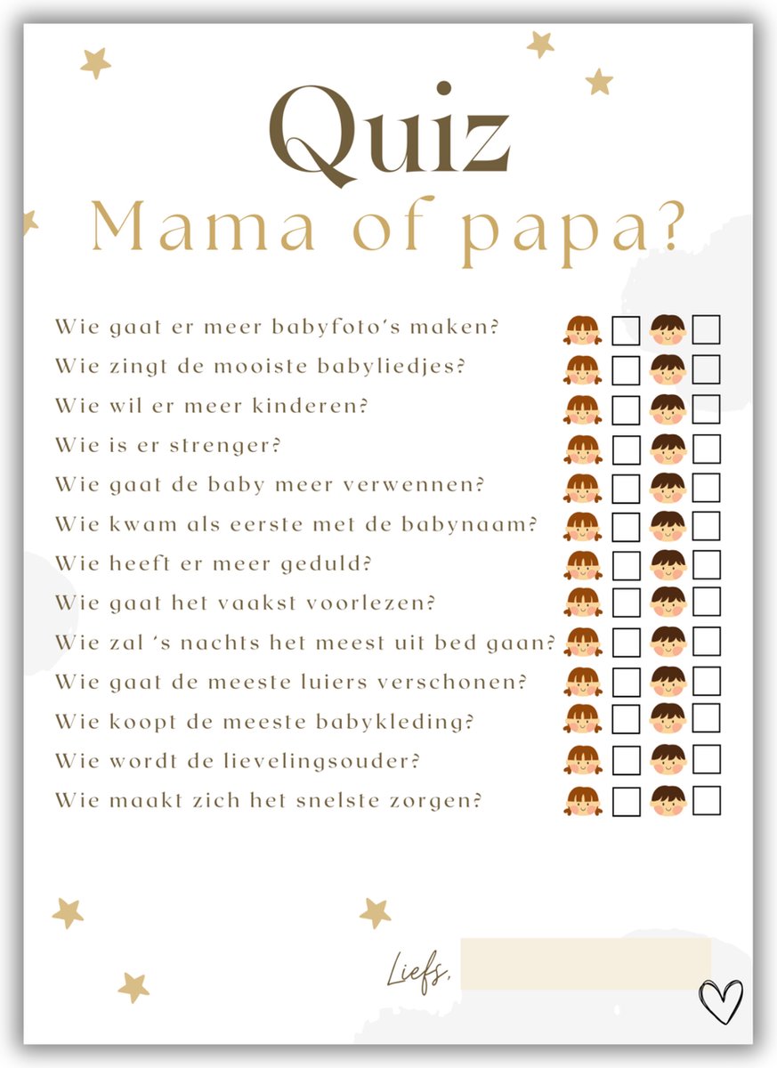 Mama of Papa Invulkaarten - Studio Claire - Babyshower Quiz Spel - 20x A6 Kaarten - Babyshower Cadeau Idee - Perfect voor Gender Reveal en Kraamfeest - Twinkle little star