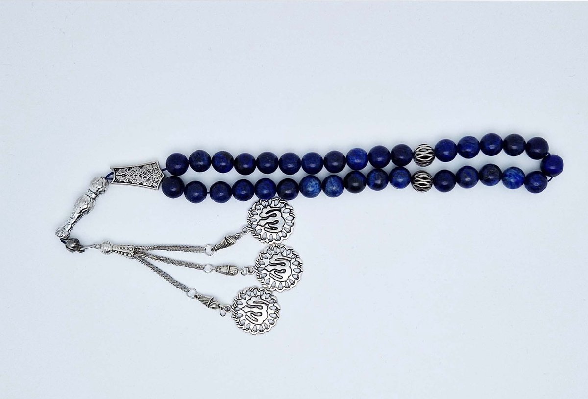 Handgemaakte tesbih "tasbih" natuursteen "Azuur" - Aantal kralen 33 - Diameter kralen 10 MM - met metaal tassel "model 3" - Een mooi cadeau-idee