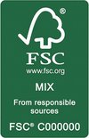 FSC MIX-logo met tekst "From responsible sources" en certificeringsnummer.