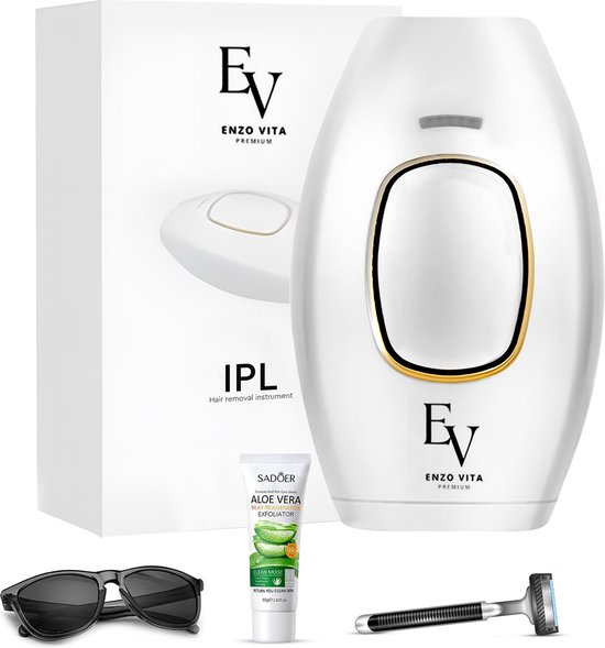 EnzoVita® Premium IPL Laser Ontharingsapparaat - IPL Ontharing Apparaat - Epileerapparaat Dames & Heren- Inclusief Lotion, Beschermbril, Scheermes - Laser Lichtontharing