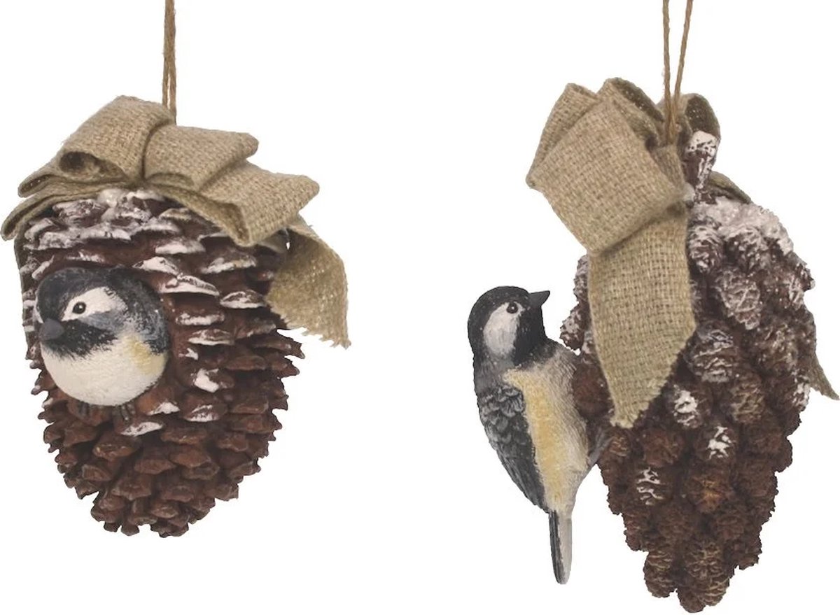 set van 2 - ornament dennenappel - met vogel - winter - winters - kerst - Christmas - Meander