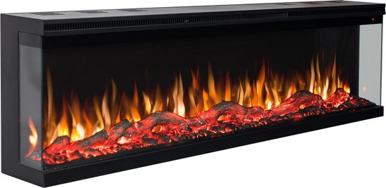 EVIQ Platina 72 inch – Elektrische sfeerhaard – Haard met Verwarming – Sfeerhaard Elektrisch geschikt voor Cinewall – 3 Zijdige Sfeerhaarden – Elektrische Kachel Sfeerhaard –182x44x20cm – Zwart