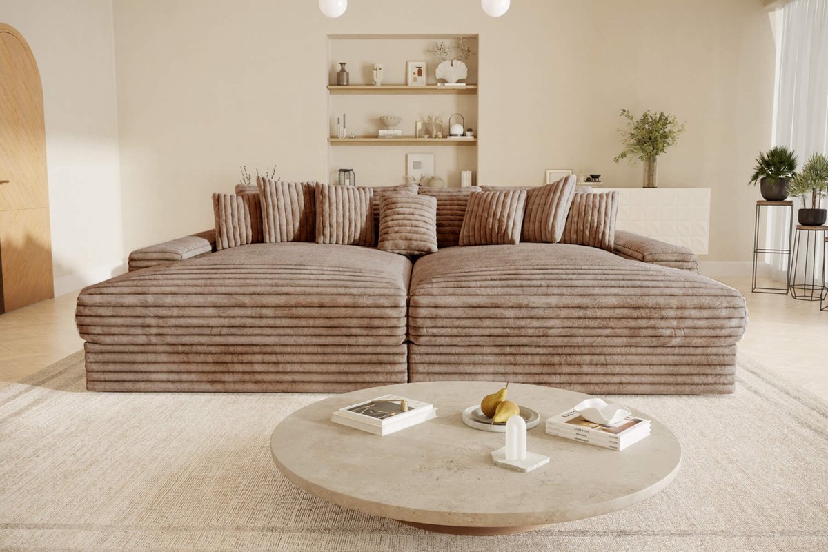 Bigsofa American jmb xxl- Taupe- dikke ribstof- zetelsenbedden