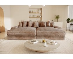 Bigsofa American jmb xxl- Taupe- dikke ribstof- zetelsenbedden