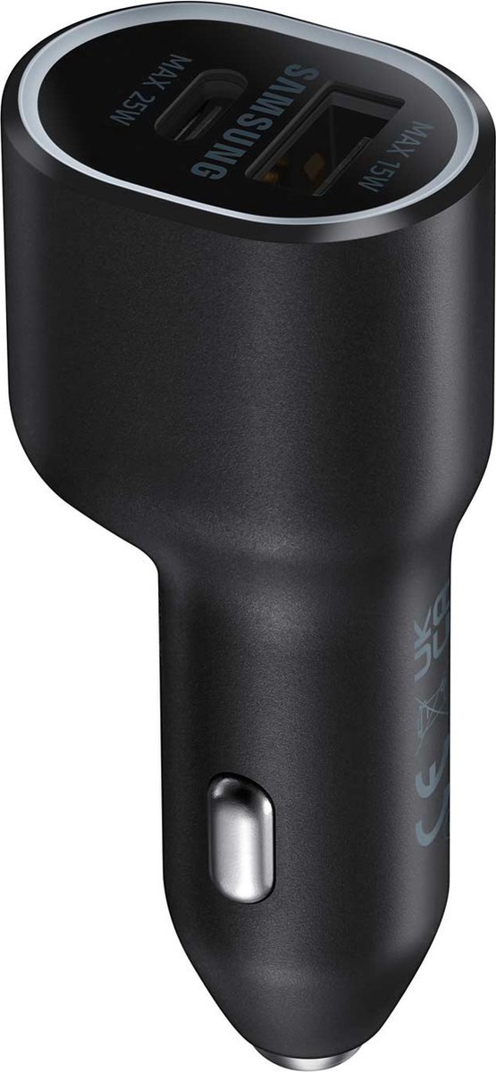 Samsung Autolader Dual Port: USB-C Snel Lader 25W & USB-A 15W - Zwart