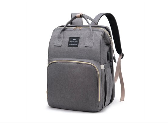Luier- en Verzorgingstas - Baby Rug Tas met bed - Reis Rugzak - Grote Capaciteit - Jongens en Meisjes - luier tas - verzorgingstas baby - Uitschuifbaar Verschoon/ Slaap bedje – baby bed - Grijs