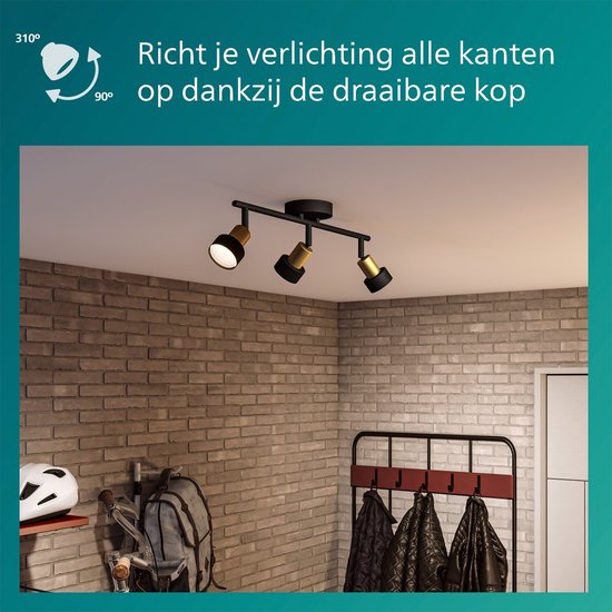 Opbouw spot Rome met gu10 Philips Hue white & ambiance zwart rechthoek