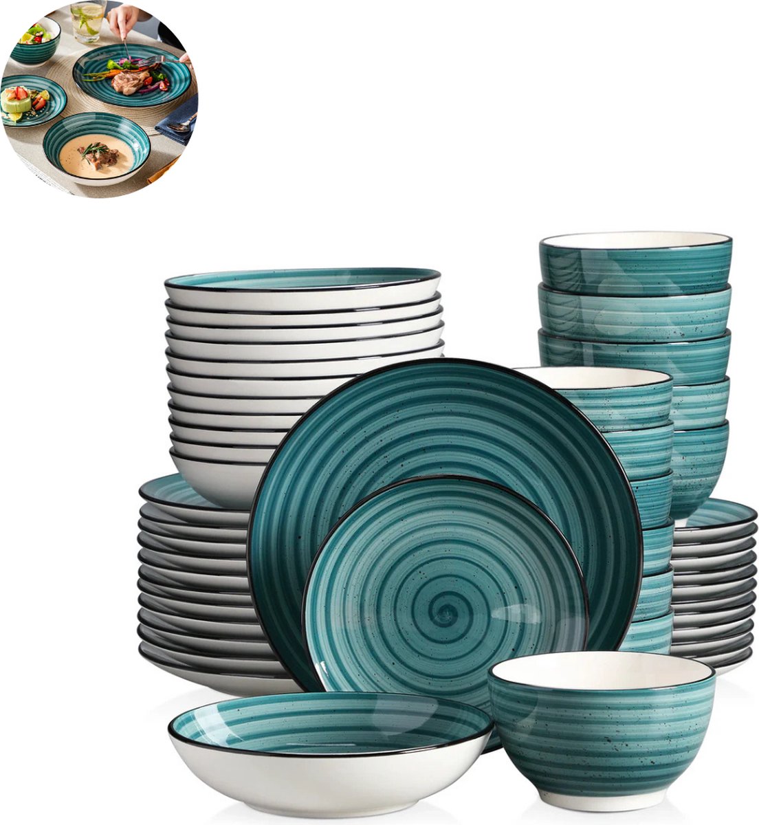 Luxe Serviesset- 48 delig – 12 persoons – Porselein - Bordenset – Dinner platen – Dessertborden - Soepplaat - Kom - Groen