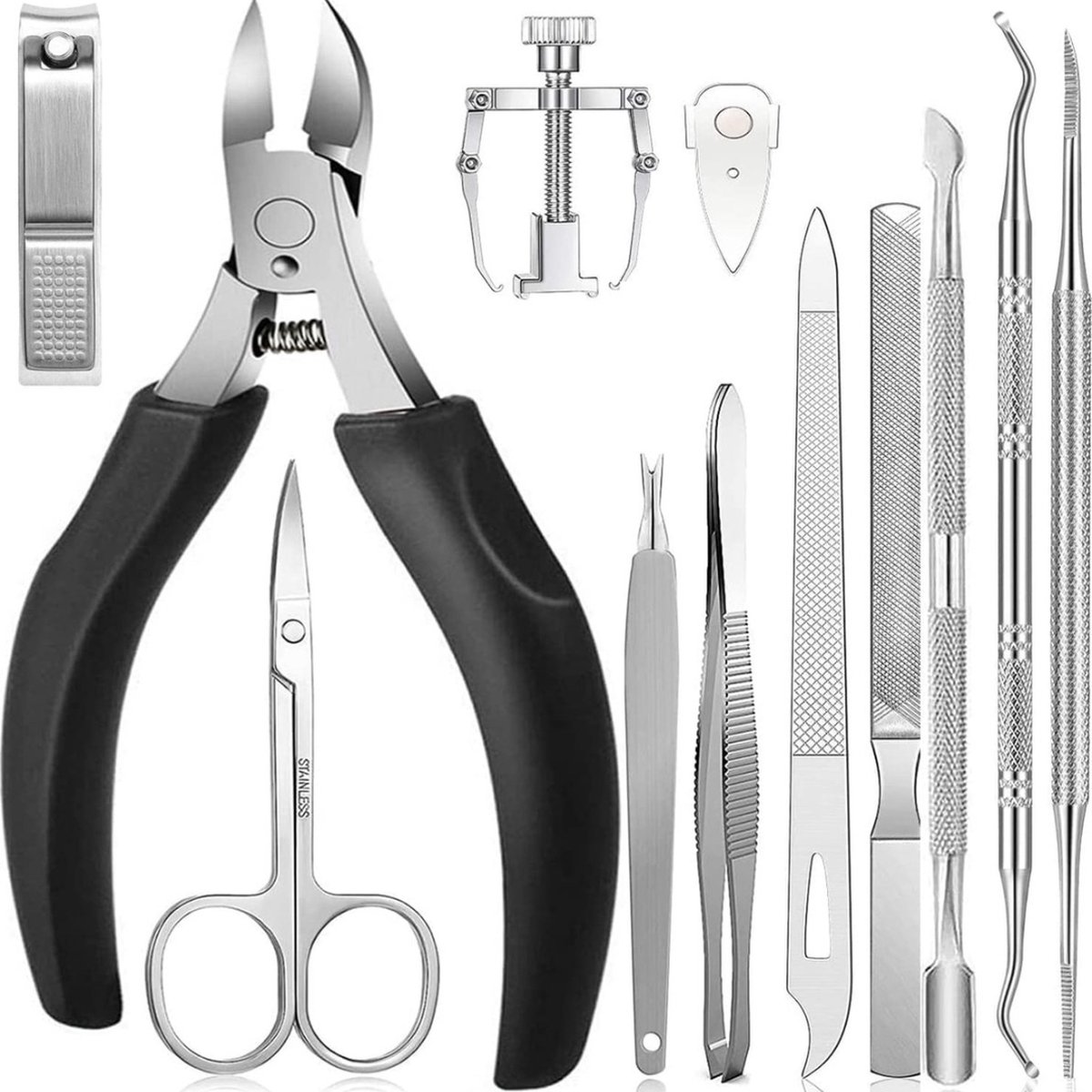 Goedkoopste 12 stuks Nagelschaartje Teennagels Set, Superscherpe Nagelknipper voor Dikte & Ingegroeide Harde Teennagels, RVS Pedicure Clippers, Nagelvijl en Teennagel Nipper Set Tas (Zwart