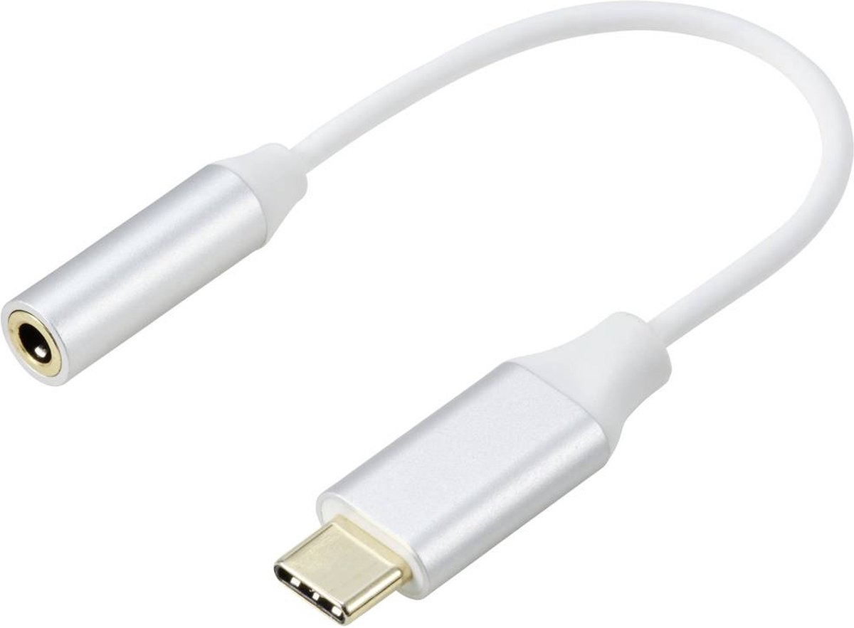 Renkforce RF-6056890 USB-C / Jackplug Adapter [1x USB-C - 1x Audio, stereo (3,5 mm aansluiting)] Wit Aluminium-stekker