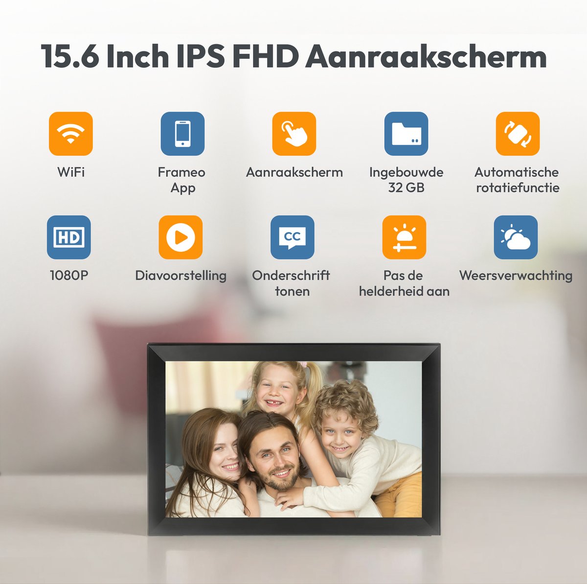 Digitale fotolijst met WiFi en Frameo App - 15.6 inch HD+ IPS Display - Fotokader met Touchscreen - 32GB - Zwart - frameo digitale fotolijst - digitale fotokader - digitaal fotolijstje thumbnail 8