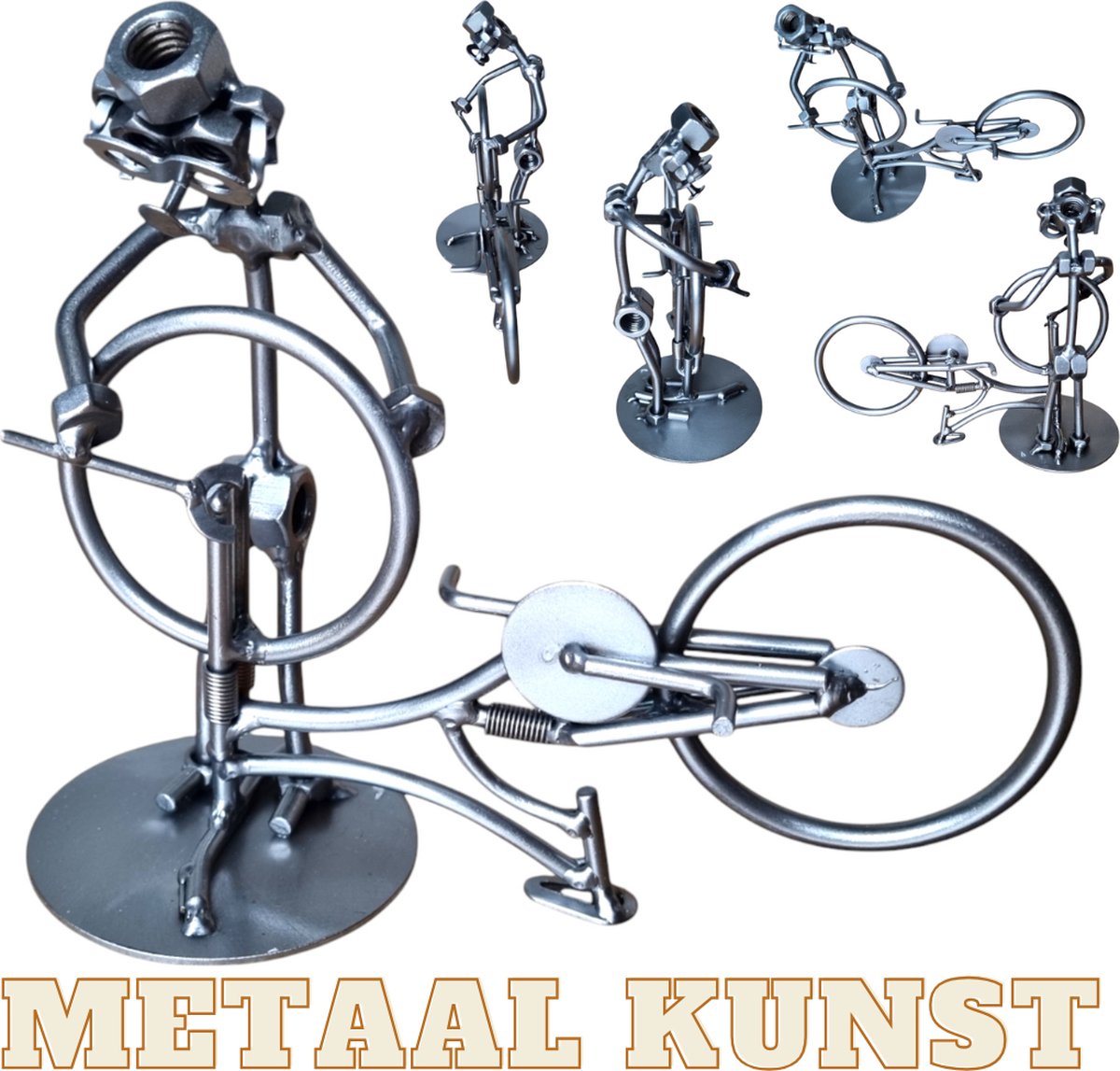 Fietsenmaker-metaal kunst-metaal beeld-fietsreparatie-fiets-bike repair-het best cadeau-uniek-verjaardag-sinterklas gift-kerst-geschenk