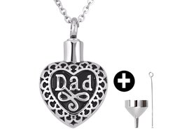 Ashanger - Ashouder - Vader - Hart - met Verstelbare Ketting van 46 tm 52cm en vulsetje - Asketting - As sieraad - Edelstaal