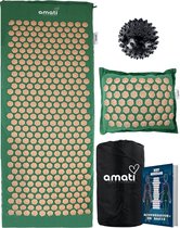 Amati Spijkermat XL - 130 x 50 cm - met kussen - Massagebal - Acupressuur Mat - Shakti Mat - Groen